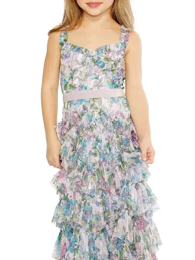 Mac Duggal Little Girl's & Girl's Sleeveless Tiered Ruffle Gown | Thumbnail 3 Mac Duggal Little Girl's & Girl's Sleeveless Tiered Ruffle Gown | Thumbnail 3