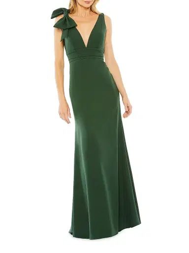Mac Duggal Women's Bow V-Neck A-Line Gown - Emerald - Size 16 | Thumbnail 1 Mac Duggal Women's Bow V-Neck A-Line Gown - Emerald - Size 16 | Thumbnail 1