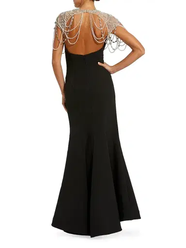 Mac Duggal Women's Beaded Cap-Sleeve Mermaid Gown - Black - Size 16 | Thumbnail 2 Mac Duggal Women's Beaded Cap-Sleeve Mermaid Gown - Black - Size 16 | Thumbnail 2
