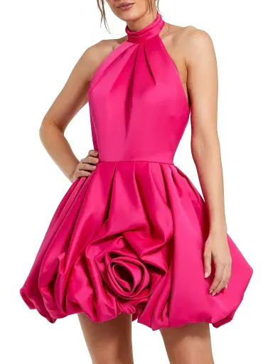 Mac Duggal Women's Ieena Satin Bubble-Hem Minidress - Fuchsia - Size 12 | Thumbnail 1 Mac Duggal Women's Ieena Satin Bubble-Hem Minidress - Fuchsia - Size 12 | Thumbnail 1