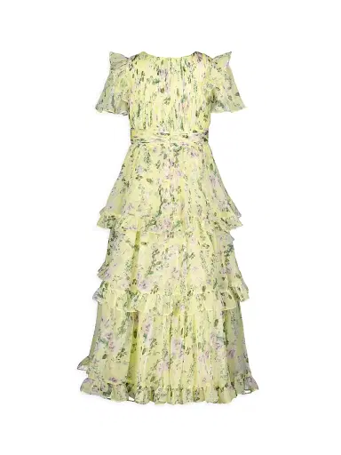 Mac Duggal Little Girl's & Girl's Floral Ruffled High-Low Dress - Key Lime | Thumbnail 2 Mac Duggal Little Girl's & Girl's Floral Ruffled High-Low Dress - Key Lime | Thumbnail 2
