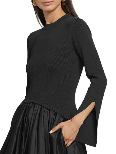 SIMKHAI Women's Kenlie Mixed-Media Bubble Skirt Midi-Dress - Black | Thumbnail 6 SIMKHAI Women's Kenlie Mixed-Media Bubble Skirt Midi-Dress - Black | Thumbnail 6