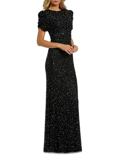 Mac Duggal Women's Beaded Short-Sleeve Gown - Black - Size 12 | Thumbnail 2 Mac Duggal Women's Beaded Short-Sleeve Gown - Black - Size 12 | Thumbnail 2
