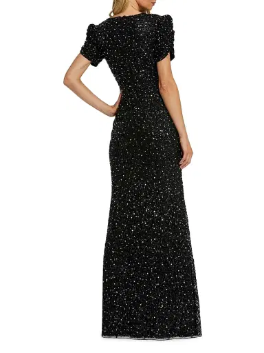 Mac Duggal Women's Beaded Short-Sleeve Gown - Black - Size 12 | Thumbnail 3 Mac Duggal Women's Beaded Short-Sleeve Gown - Black - Size 12 | Thumbnail 3