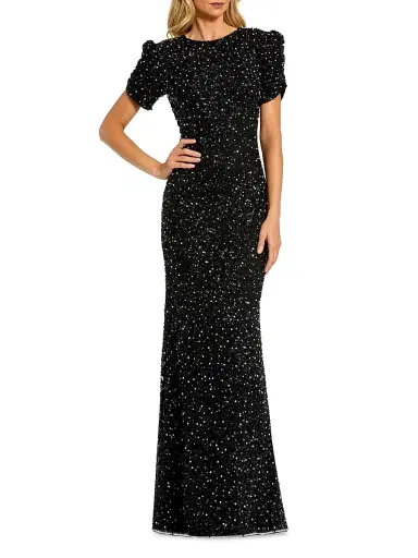 Mac Duggal Women's Beaded Short-Sleeve Gown - Black - Size 12 | Thumbnail 1 Mac Duggal Women's Beaded Short-Sleeve Gown - Black - Size 12 | Thumbnail 1