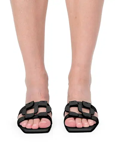 SIMKHAI Women's Simkhai Monogram Leather Sandals - Black | Thumbnail 3 SIMKHAI Women's Simkhai Monogram Leather Sandals - Black | Thumbnail 3