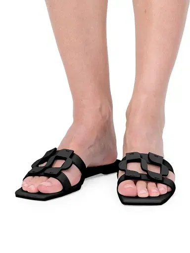 SIMKHAI Women's Simkhai Monogram Leather Sandals - Black | Thumbnail 5 SIMKHAI Women's Simkhai Monogram Leather Sandals - Black | Thumbnail 5