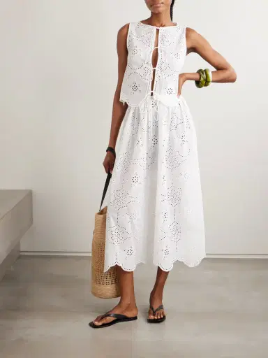 Matteau Scalloped Broderie Anglaise Cotton Midi Skirt | Thumbnail 2 Matteau Scalloped Broderie Anglaise Cotton Midi Skirt | Thumbnail 2