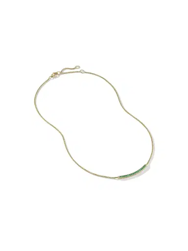 David Yurman Women's Petite Pavé Bar Necklace in 18K Yellow Gold - Emerald | Thumbnail 2 David Yurman Women's Petite Pavé Bar Necklace in 18K Yellow Gold - Emerald | Thumbnail 2