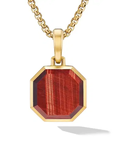 David Yurman Men's Faceted Stone Amulet in 18K Yellow Gold - Red Tigers Eye | Thumbnail 1 David Yurman Men's Faceted Stone Amulet in 18K Yellow Gold - Red Tigers Eye | Thumbnail 1