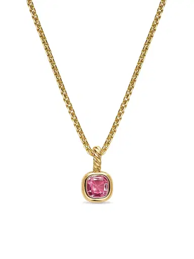 David Yurman Women's Mini Cushion Cut Amulet in 18K Yellow Gold - Pink Tourmaline | Thumbnail 1 David Yurman Women's Mini Cushion Cut Amulet in 18K Yellow Gold - Pink Tourmaline | Thumbnail 1