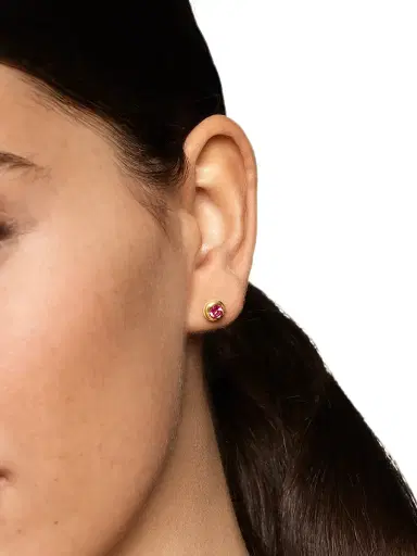 David Yurman Women's Bezel Set Stud Earrings in 18K Yellow Gold - Pink Tourmaline | Thumbnail 2 David Yurman Women's Bezel Set Stud Earrings in 18K Yellow Gold - Pink Tourmaline | Thumbnail 2