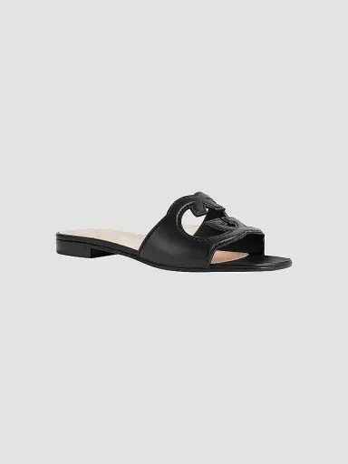 Gucci Women's GG Cut-Out Leather Slides - Black Sandals | Thumbnail 3 Gucci Women's GG Cut-Out Leather Slides - Black Sandals | Thumbnail 3