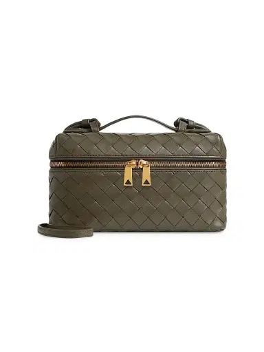 Bottega Veneta Women's Bang Bang Intrecciato Leather Crossbody Vanity Case Bag - Cypress Gold | Thumbnail 1 Bottega Veneta Women's Bang Bang Intrecciato Leather Crossbody Vanity Case Bag - Cypress Gold | Thumbnail 1