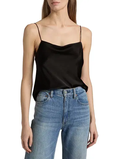 ALICE + OLIVIA Women's Harmon Draped Satin Tank Top - Black | Thumbnail 3 ALICE + OLIVIA Women's Harmon Draped Satin Tank Top - Black | Thumbnail 3