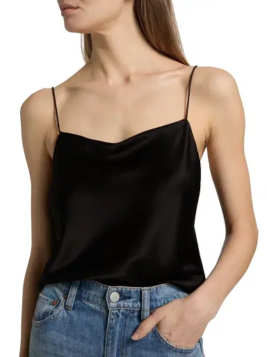 ALICE + OLIVIA Women's Harmon Draped Satin Tank Top - Black | Thumbnail 6 ALICE + OLIVIA Women's Harmon Draped Satin Tank Top - Black | Thumbnail 6