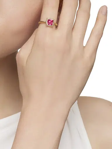 David Yurman Women's Petite Chatelaine Pavé Bezel Ring in 18K Yellow Gold with Diamonds - Pink Tourmaline | Thumbnail 2 David Yurman Women's Petite Chatelaine Pavé Bezel Ring in 18K Yellow Gold with Diamonds - Pink Tourmaline | Thumbnail 2