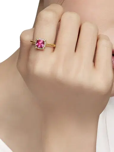 David Yurman Women's Petite Chatelaine Pavé Bezel Ring in 18K Yellow Gold with Diamonds - Pink Tourmaline | Thumbnail 3 David Yurman Women's Petite Chatelaine Pavé Bezel Ring in 18K Yellow Gold with Diamonds - Pink Tourmaline | Thumbnail 3