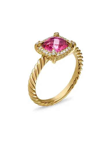 David Yurman Women's Petite Chatelaine Pavé Bezel Ring in 18K Yellow Gold with Diamonds - Pink Tourmaline | Thumbnail 4 David Yurman Women's Petite Chatelaine Pavé Bezel Ring in 18K Yellow Gold with Diamonds - Pink Tourmaline | Thumbnail 4