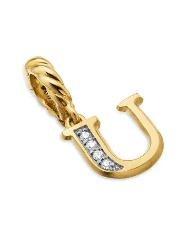 David Yurman Women's Pavé Initial Pendant in 18K Yellow Gold - Initial U | Thumbnail 3 David Yurman Women's Pavé Initial Pendant in 18K Yellow Gold - Initial U | Thumbnail 3