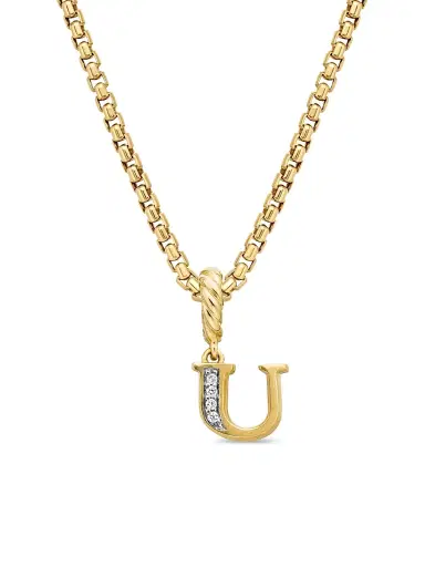 David Yurman Women's Pavé Initial Pendant in 18K Yellow Gold - Initial U | Thumbnail 1 David Yurman Women's Pavé Initial Pendant in 18K Yellow Gold - Initial U | Thumbnail 1