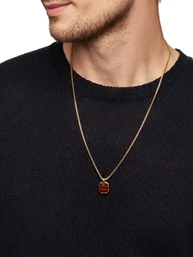 David Yurman Men's Octagonal Amulet in 18K Yellow Gold - Red Tigers Eye | Thumbnail 2 David Yurman Men's Octagonal Amulet in 18K Yellow Gold - Red Tigers Eye | Thumbnail 2