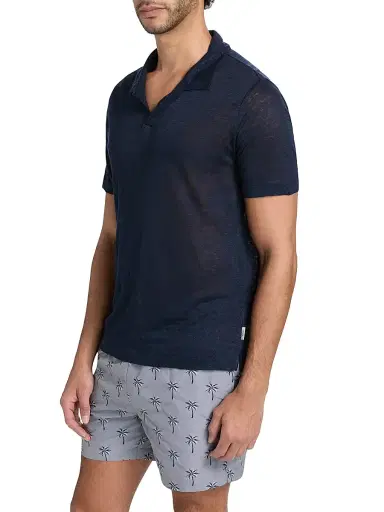 Onia Men's Shaun Linen Polo Shirt - Gunmetal | Thumbnail 4 Onia Men's Shaun Linen Polo Shirt - Gunmetal | Thumbnail 4