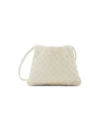 Bottega Veneta Women's Small Dustbag Intrecciato Leather Crossbody Bag - Sea Salt Gold | Thumbnail 1 Bottega Veneta Women's Small Dustbag Intrecciato Leather Crossbody Bag - Sea Salt Gold | Thumbnail 1
