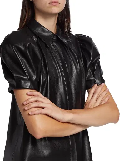 ALICE + OLIVIA Women's Jem Faux Leather Shirtdress - Black | Thumbnail 6 ALICE + OLIVIA Women's Jem Faux Leather Shirtdress - Black | Thumbnail 6