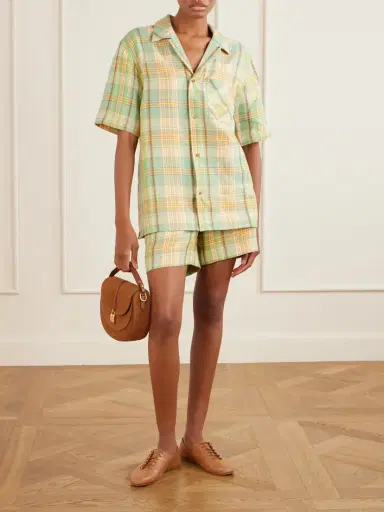 God’s True Cashmere Lime Moss Checked Linen Shorts | Thumbnail 2 God’s True Cashmere Lime Moss Checked Linen Shorts | Thumbnail 2