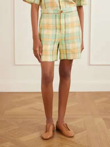 God’s True Cashmere Lime Moss Checked Linen Shorts | Thumbnail 3 God’s True Cashmere Lime Moss Checked Linen Shorts | Thumbnail 3