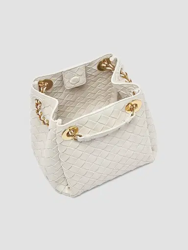 Bottega Veneta Women's Small Parachute Intrecciato Leather Shoulder Bag - Chalk | Thumbnail 3 Bottega Veneta Women's Small Parachute Intrecciato Leather Shoulder Bag - Chalk | Thumbnail 3