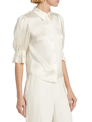 Cinq à Sept Women's Fiona Silk Puff-Sleeve Blouse - Ivory - Size XL | Thumbnail 4 Cinq à Sept Women's Fiona Silk Puff-Sleeve Blouse - Ivory - Size XL | Thumbnail 4