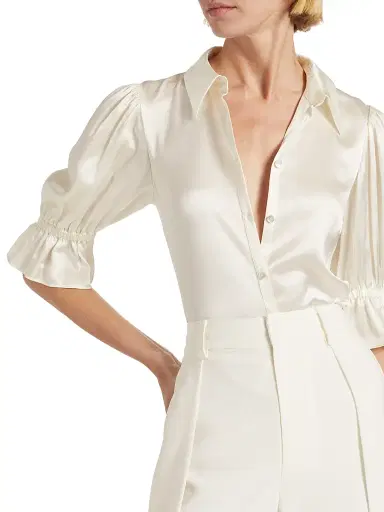 Cinq à Sept Women's Fiona Silk Puff-Sleeve Blouse - Ivory - Size XL | Thumbnail 6 Cinq à Sept Women's Fiona Silk Puff-Sleeve Blouse - Ivory - Size XL | Thumbnail 6