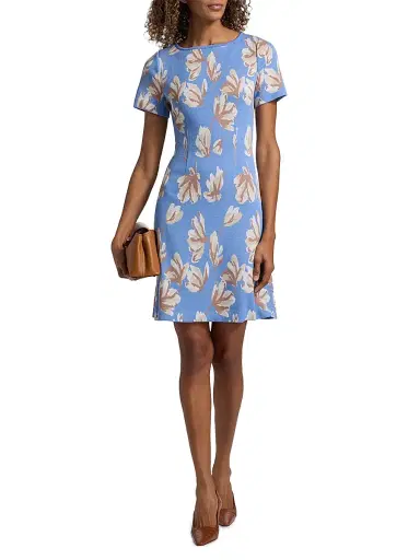 Misook Women's Floral A-Line Minidress - Tranquil Blue Biscotti White - Size XXL | Thumbnail 2 Misook Women's Floral A-Line Minidress - Tranquil Blue Biscotti White - Size XXL | Thumbnail 2