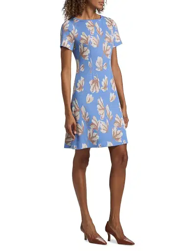 Misook Women's Floral A-Line Minidress - Tranquil Blue Biscotti White - Size XXL | Thumbnail 4 Misook Women's Floral A-Line Minidress - Tranquil Blue Biscotti White - Size XXL | Thumbnail 4