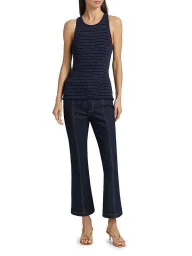 Cinq à Sept Women's Fawn Smocked Top - Navy White | Thumbnail 2 Cinq à Sept Women's Fawn Smocked Top - Navy White | Thumbnail 2
