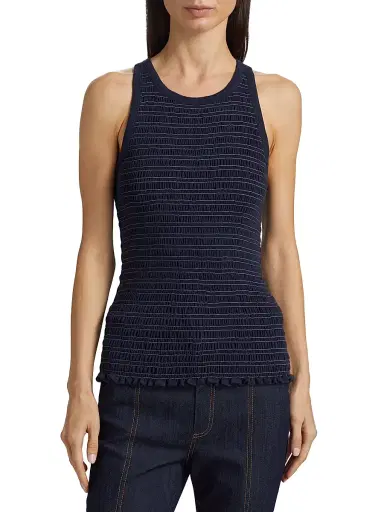 Cinq à Sept Women's Fawn Smocked Top - Navy White | Thumbnail 3 Cinq à Sept Women's Fawn Smocked Top - Navy White | Thumbnail 3
