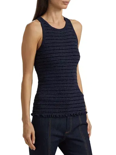 Cinq à Sept Women's Fawn Smocked Top - Navy White | Thumbnail 4 Cinq à Sept Women's Fawn Smocked Top - Navy White | Thumbnail 4