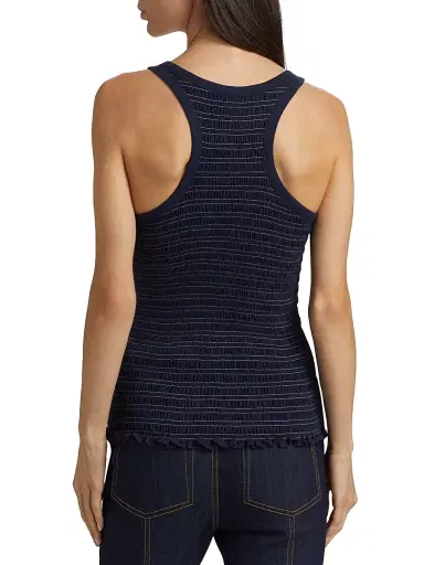 Cinq à Sept Women's Fawn Smocked Top - Navy White | Thumbnail 5 Cinq à Sept Women's Fawn Smocked Top - Navy White | Thumbnail 5