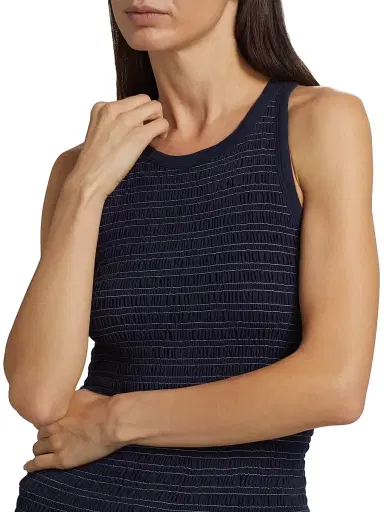 Cinq à Sept Women's Fawn Smocked Top - Navy White | Thumbnail 6 Cinq à Sept Women's Fawn Smocked Top - Navy White | Thumbnail 6