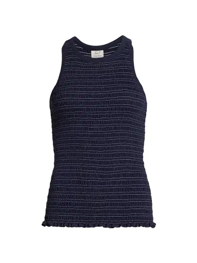 Cinq à Sept Women's Fawn Smocked Top - Navy White | Thumbnail 1 Cinq à Sept Women's Fawn Smocked Top - Navy White | Thumbnail 1