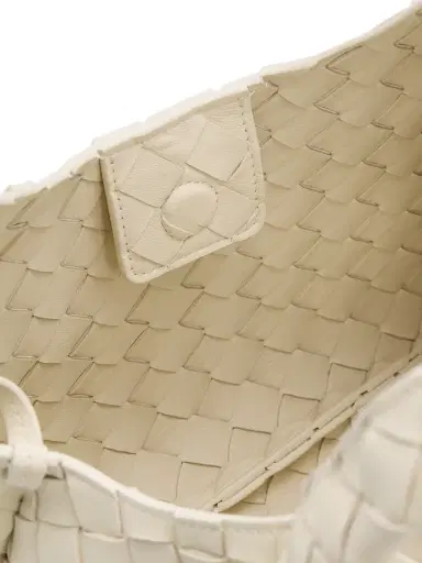 Bottega Veneta Women's Small Campana Intrecciato Leather Shoulder Bag - Sea Salt Brass | Thumbnail 4 Bottega Veneta Women's Small Campana Intrecciato Leather Shoulder Bag - Sea Salt Brass | Thumbnail 4