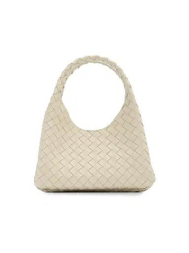 Bottega Veneta Women's Small Campana Intrecciato Leather Shoulder Bag - Sea Salt Brass | Thumbnail 1 Bottega Veneta Women's Small Campana Intrecciato Leather Shoulder Bag - Sea Salt Brass | Thumbnail 1
