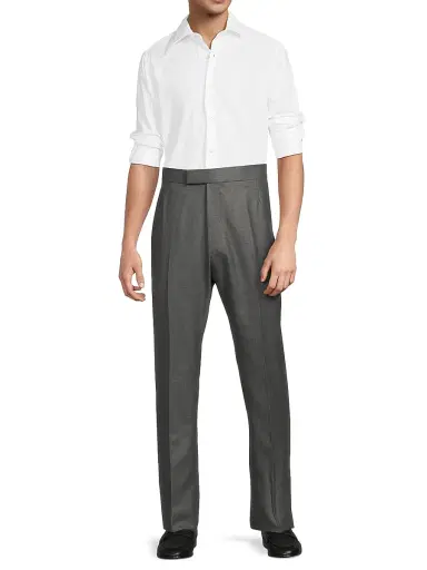 Thom Browne Men's Fit 1 Back-Strap Wool Twill Trousers - Grey | Thumbnail 2 Thom Browne Men's Fit 1 Back-Strap Wool Twill Trousers - Grey | Thumbnail 2
