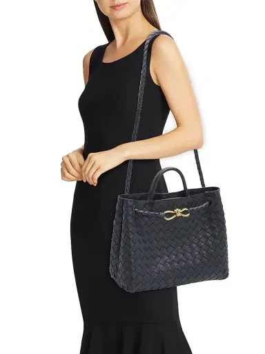 Bottega Veneta Women's Andiamo Medium Intrecciato Leather Top-Handle Bag - Midnight | Thumbnail 2 Bottega Veneta Women's Andiamo Medium Intrecciato Leather Top-Handle Bag - Midnight | Thumbnail 2