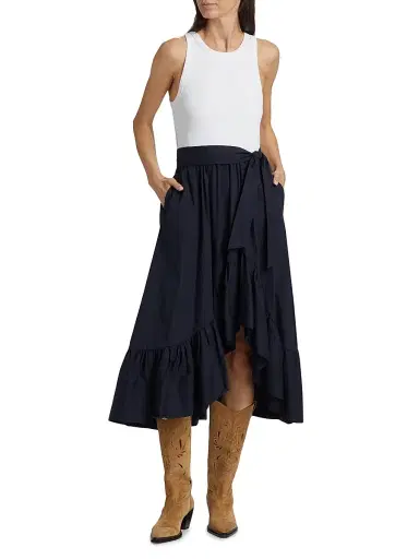 Cinq à Sept Women's Zayla Split Midi-Dress - White Navy | Thumbnail 2 Cinq à Sept Women's Zayla Split Midi-Dress - White Navy | Thumbnail 2