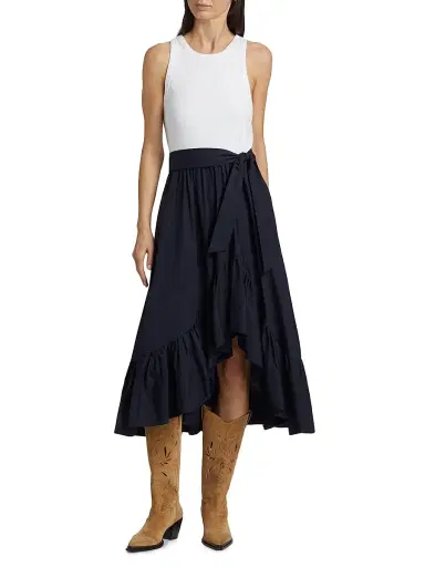 Cinq à Sept Women's Zayla Split Midi-Dress - White Navy | Thumbnail 3 Cinq à Sept Women's Zayla Split Midi-Dress - White Navy | Thumbnail 3