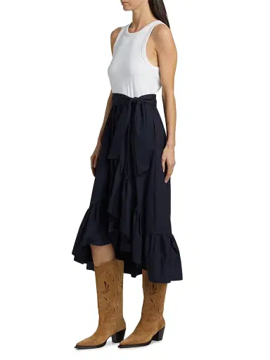 Cinq à Sept Women's Zayla Split Midi-Dress - White Navy | Thumbnail 4 Cinq à Sept Women's Zayla Split Midi-Dress - White Navy | Thumbnail 4