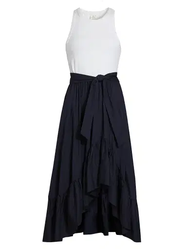 Cinq à Sept Women's Zayla Split Midi-Dress - White Navy | Thumbnail 1 Cinq à Sept Women's Zayla Split Midi-Dress - White Navy | Thumbnail 1